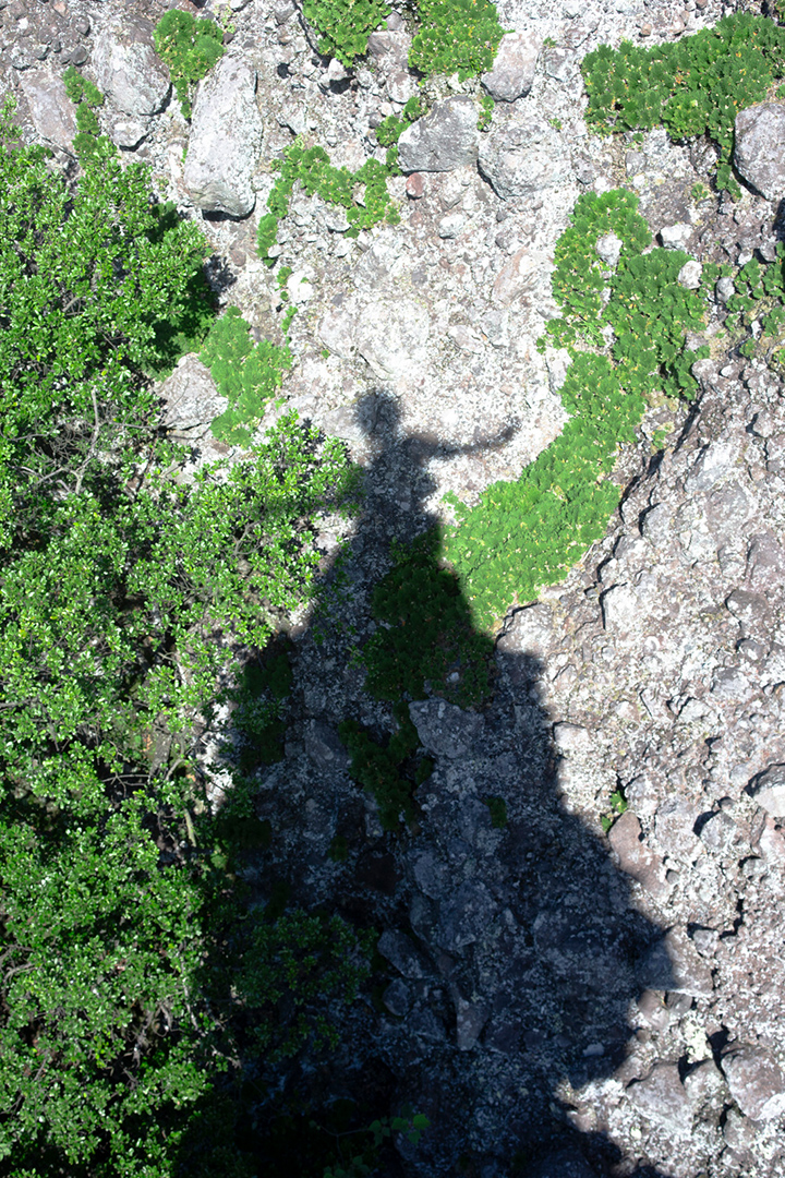 Schatten eines Mensches auf einem Berghang